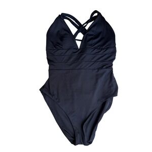 Becca by Rebecca Virtue Womens Black One Piece Swimsuit Strappy Back Large